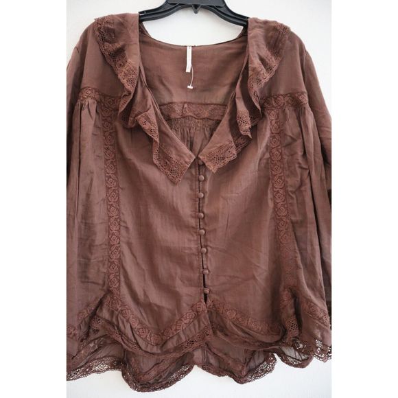 Free People OB1749516 Women's Sz S Brown Isn't She Lovely Tunic Blouse - Picture 4 of 6